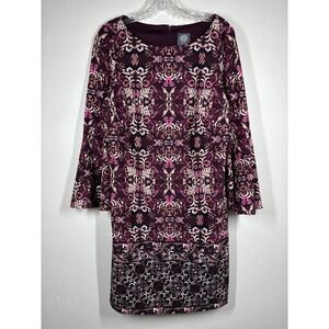 Vince‎ Camuto Bell Sleeve Dress Size 12 Floral Shift Knee Length Stretchy Preppy